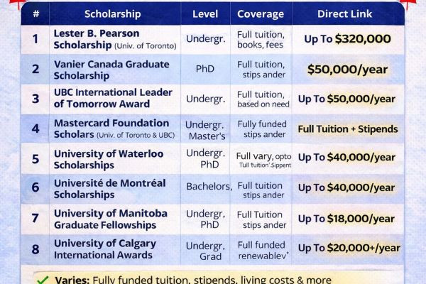 ? Fully Funded Scholarships in Canada for International Students — 2026 Intake ??